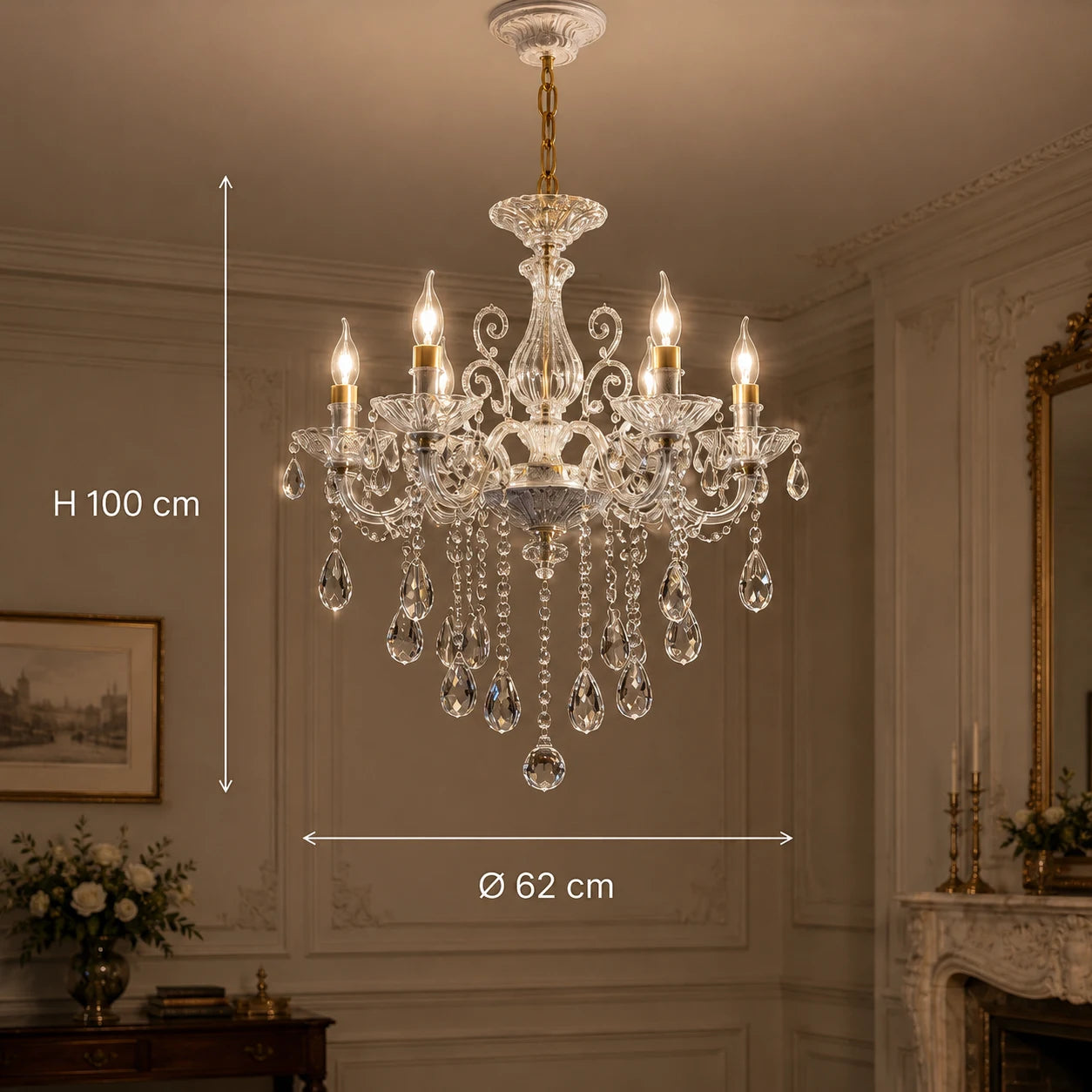 Żyrandol SANSSOUCI 6xE14 Kryształ i metal – Klasyczny design, srebrno-biały - 01_CC220-6WH.png