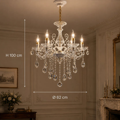 Żyrandol SANSSOUCI 6xE14 Kryształ i metal – Klasyczny design, srebrno-biały - 01_CC220-6WH.png