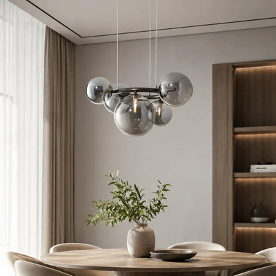 Żyrandol z okrągłym kloszem, VENERE Zodiaco, 1 okrąg 5xG9, metalowy, czarny, regulowana wysokość 