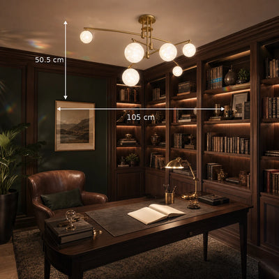 Żyrandol z okrągłym kloszem, kopuła PENTHOUSE, 6x G9, złoty, metal
