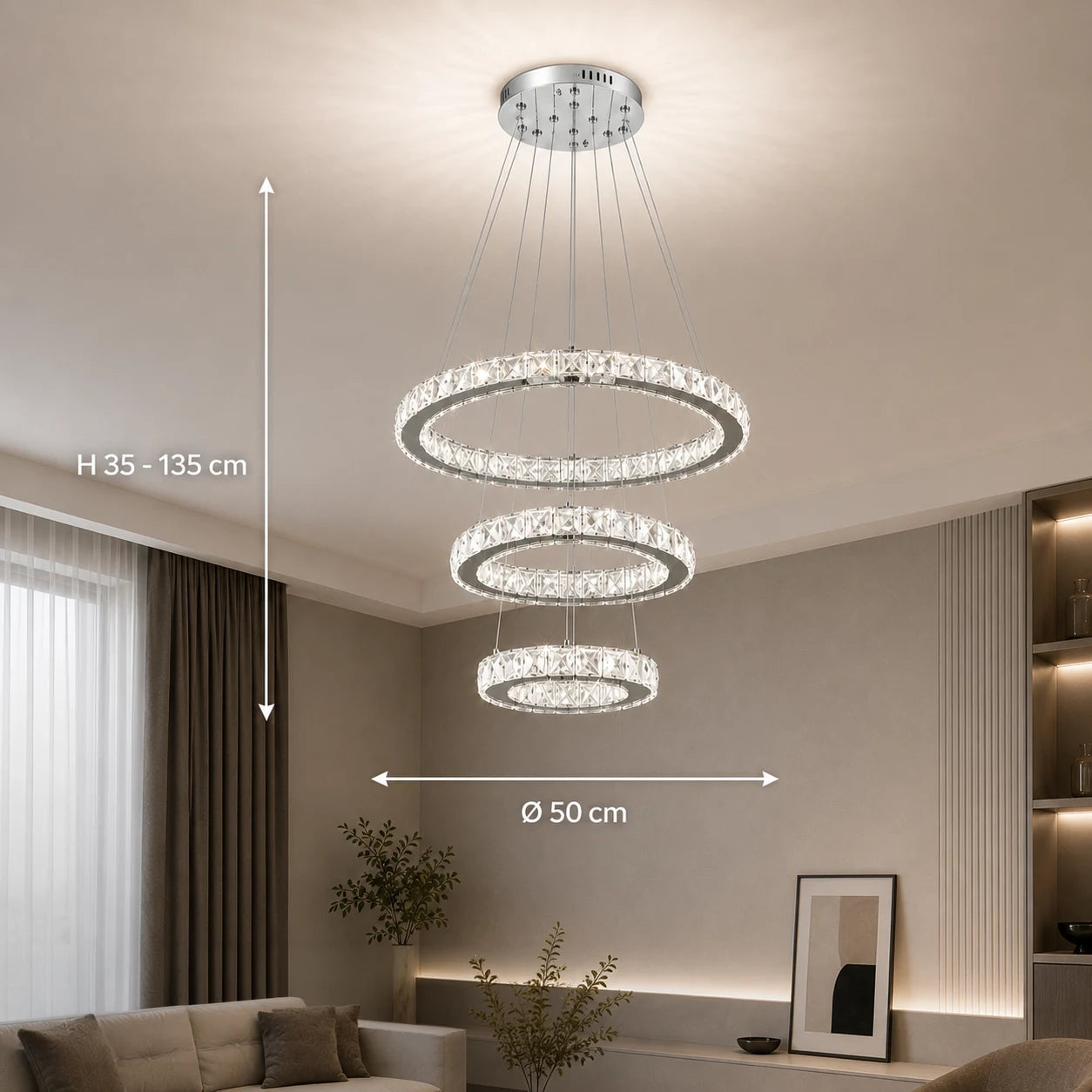 Lustra LED suspendata cu telecomanda si cristal PRISM LUMORA 63W, 3 Cercuri, lumina Rece/Calda/Neutra, Dimabila, Crom Lucios, Inaltime Reglabila - 02_LLC131-3CH.png