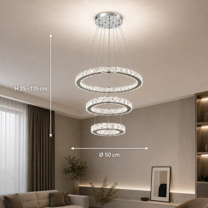 Lustra LED suspendata cu telecomanda si cristal PRISM LUMORA 63W, 3 Cercuri, lumina Rece/Calda/Neutra, Dimabila, Crom Lucios, Inaltime Reglabila - 02_LLC131-3CH.png