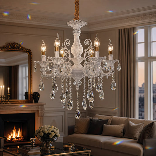 Żyrandol SANSSOUCI 6xE14 Kryształ i metal – Klasyczny design, srebrno-biały - 09_CC220-6WH.png