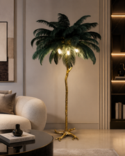 Lampa z polerowanym piórkiem 1x E27 170cm Ciemnozielona