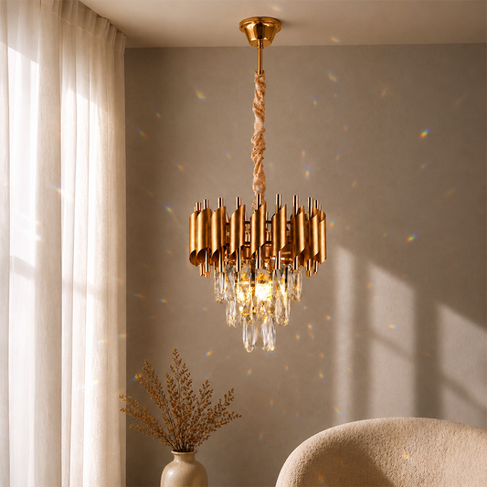 Żyrandol Kryształowy VERSAILLES Petito 3xE14, Średnica 30cm, Złoty, Regulowana Wysokość, Metalowe i Kryształowe Żyrandole Kryształowe Domyślny Tytuł Alessandro Design