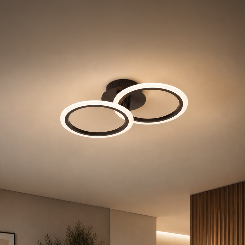 Żyrandol LED z pilotem BETTY 27W, 2 koła, światło zimne/ciepłe/neutralne, możliwość przyciemniania, czarne żyrandole LED z pilotem Domyślny tytuł Alessandro Design