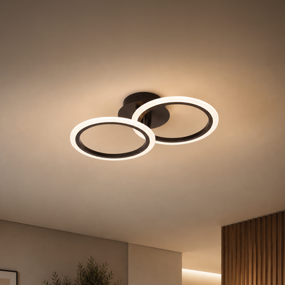 Żyrandol LED z pilotem BETTY 27W, 2 kółka, światło zimne/ciepłe/neutralne, możliwość przyciemniania, czarny