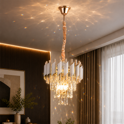 Żyrandol kryształowy VERSAILLES Petito 3xE14, średnica 30cm, błyszczące złoto i biel, regulowana wysokość, metalowe i kryształowe żyrandole kryształowe Domyślny tytuł Alessandro Design