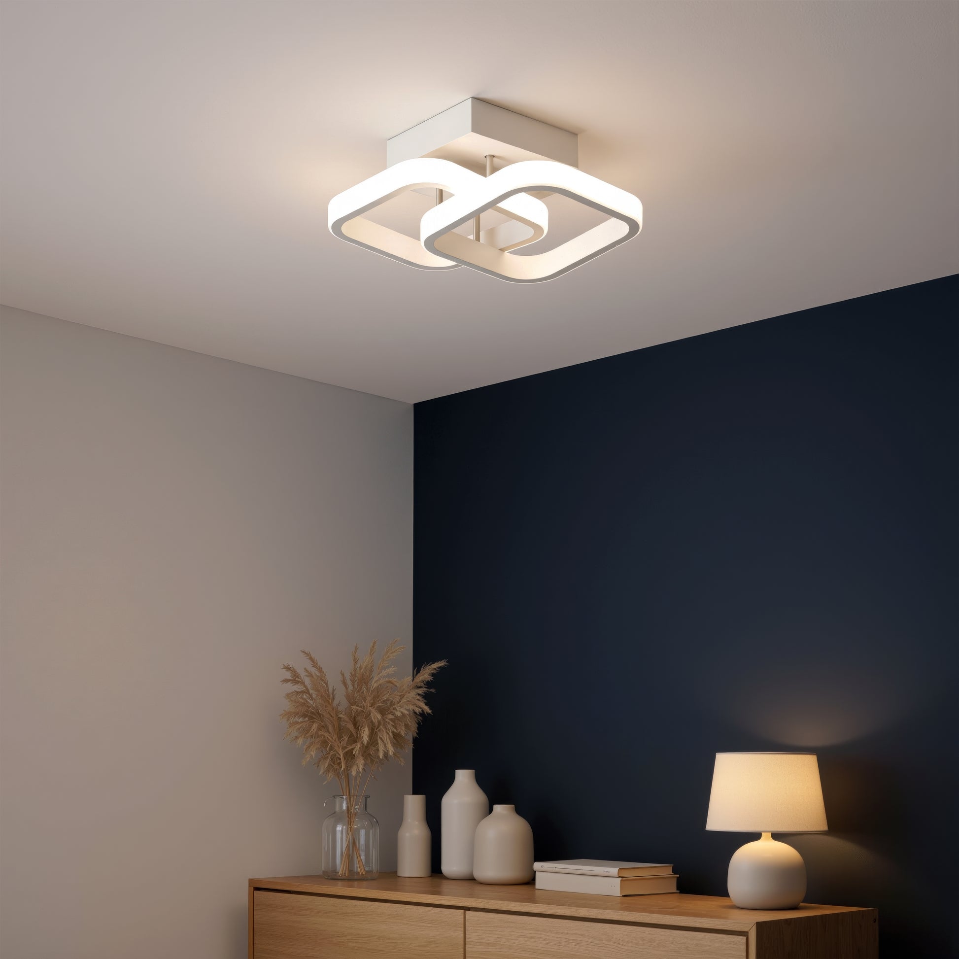 Żyrandol LED VERTEX Matrix, nakładające się diamenty, metalowe ramki, 24W, 2 diamenty, światło zimne/ciepłe/neutralne 3000K/4000K/6000K, białe żyrandole LED domyślny tytuł Alessandro Design