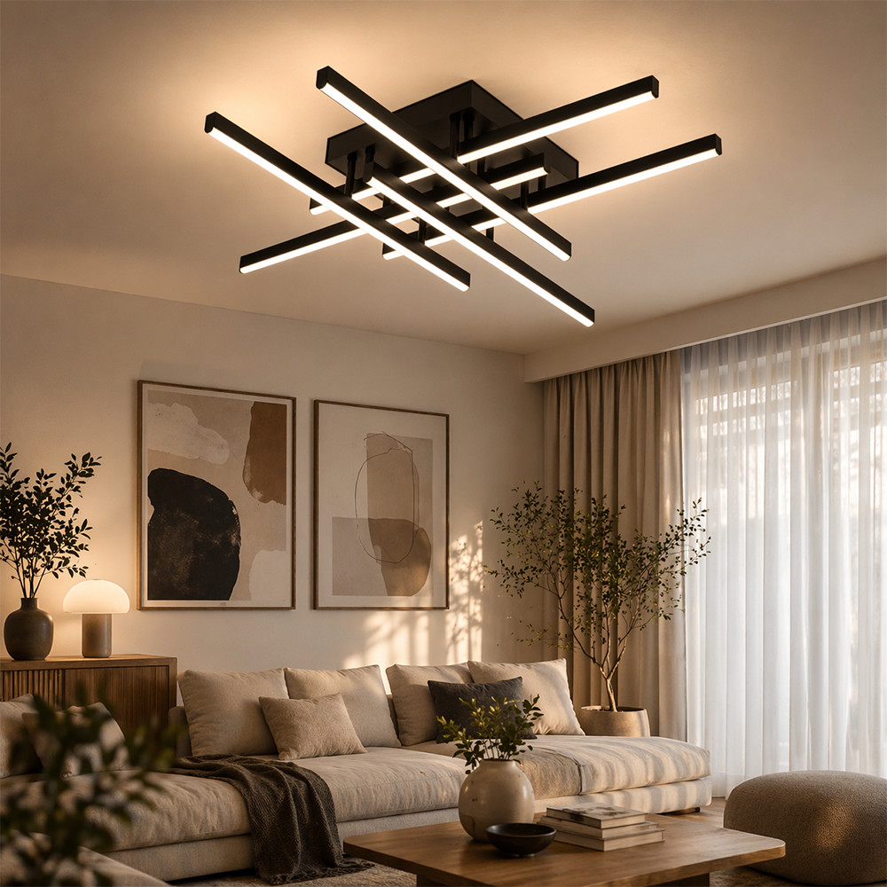 Żyrandol LED z pilotem LINEX, 81W, 6 elementów, liniowy, światło zimne/ciepłe/neutralne, możliwość przyciemniania, czarne Żyrandole LED z pilotem Domyślny tytuł Alessandro Design