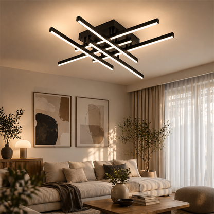 Żyrandol LED z pilotem LINEX, 81W, 6 elementów, liniowy, światło zimne/ciepłe/neutralne, możliwość przyciemniania, czarne Żyrandole LED z pilotem Domyślny tytuł Alessandro Design