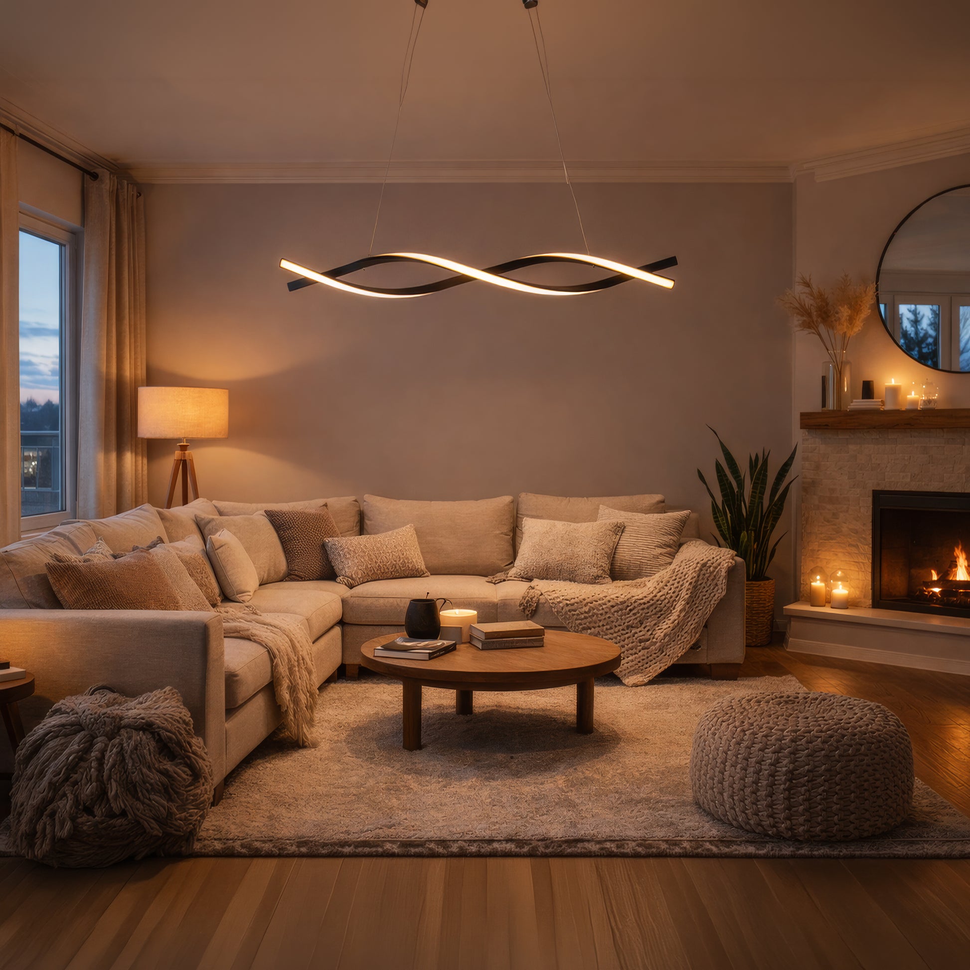 Zawieszany żyrandol LED z pilotem, FLUX, 27W, 116cm, światło zimne/ciepłe/neutralne 3000K/4000K/6000K, możliwość przyciemniania, czarny, regulowana wysokość, metalowe i silikonowe nowoczesne żyrandole Domyślny tytuł Alessandro Design