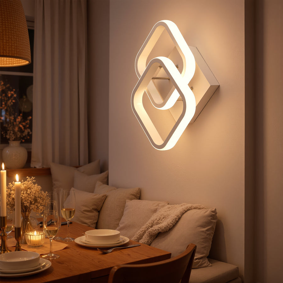Żyrandol LED VERTEX Matrix, nakładające się diamenty, metalowe ramki, 24W, 2 diamenty, światło zimne/ciepłe/neutralne 3000K/4000K/6000K, białe żyrandole LED domyślny tytuł Alessandro Design