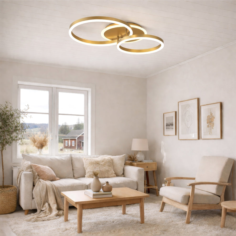 Żyrandol LED z pilotem RINOVA 66W, 2 koła, światło zimne/ciepłe/neutralne, możliwość przyciemniania, błyszczące złote Żyrandole LED z pilotem Domyślny tytuł Alessandro Design