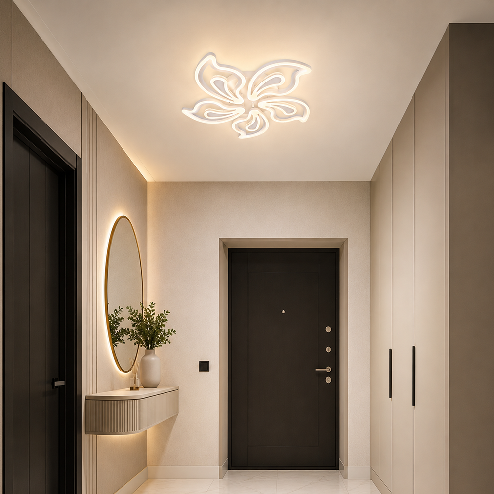 Żyrandol LED z pilotem GLORIOSA 95W, 5 płatków, światło zimne/ciepłe/neutralne, możliwość przyciemniania, biały Żyrandol LED z pilotem Domyślny tytuł Alessandro Design
