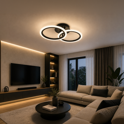 Żyrandol LED z pilotem BETTY 27W, 2 koła, światło zimne/ciepłe/neutralne, możliwość przyciemniania, czarne żyrandole LED z pilotem Domyślny tytuł Alessandro Design