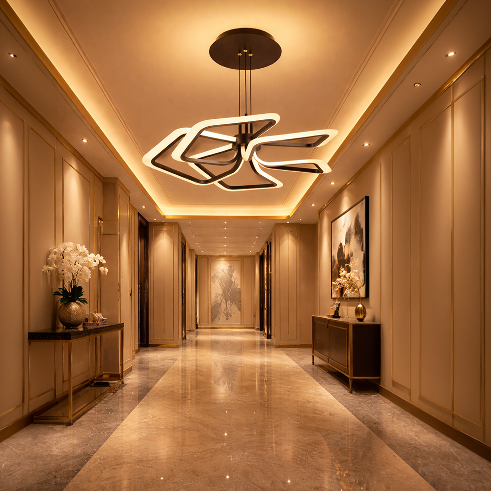 Lustra LED suspendata cu Telecomanda 103W, 5 Patrate, lumina Rece/Calda/Neutra, Dimabila, Negru Lustre LED cu Telecomanda Default Title Alessandro Design