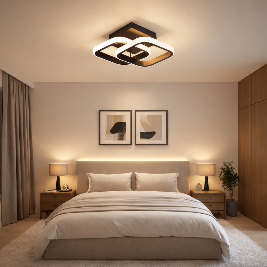 Żyrandol LED VERTEX Matrix nakładające się diamenty, metalowe ramki, 24W, 2 diamenty, światło zimne/ciepłe/neutralne 3000K/4000K/6000K, czarny, metalowy i silikonowy żyrandol LED domyślny tytuł Alessandro Design