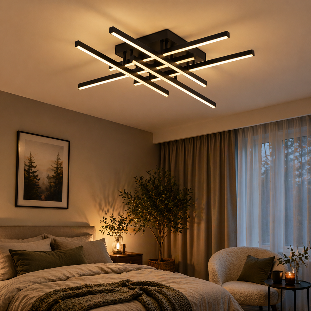 Żyrandol LED z pilotem LINEX, 81W, 6 elementów, liniowy, światło zimne/ciepłe/neutralne, możliwość przyciemniania, czarne Żyrandole LED z pilotem Domyślny tytuł Alessandro Design