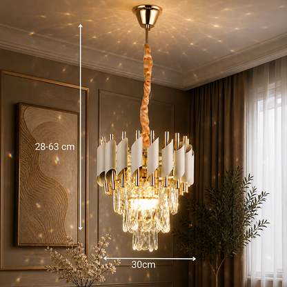 Żyrandol kryształowy VERSAILLES Petito 3xE14, średnica 30cm, błyszczące złoto i biel, regulowana wysokość, metalowe i kryształowe żyrandole kryształowe Domyślny tytuł Alessandro Design