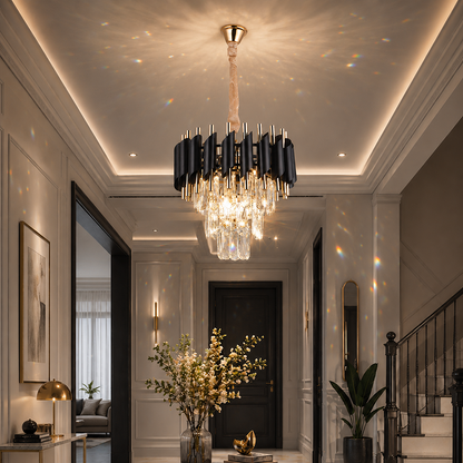 Żyrandol kryształowy VERSAILLES Petito 3xE14, średnica 30cm, błyszczące złoto i czerń, regulowana wysokość Żyrandol kryształowy Domyślny tytuł Alessandro Design