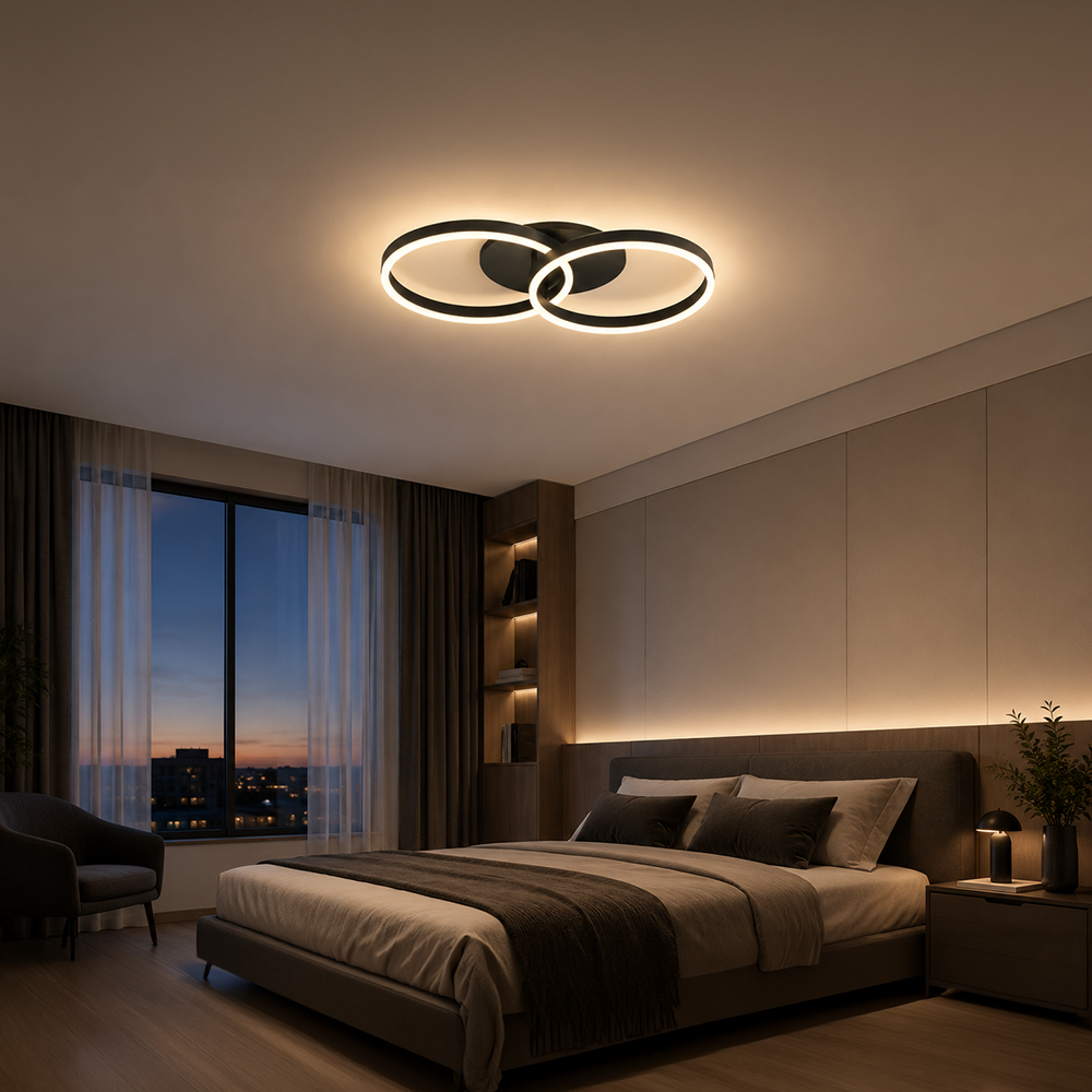 Żyrandol LED z pilotem RIGA LILITH 34W, 2 koła, światło zimne/ciepłe/neutralne, możliwość przyciemniania, czarne Żyrandole LED z pilotem Domyślny tytuł Alessandro Design