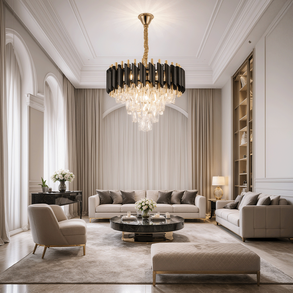 Żyrandol kryształowy VERSAILLES Nobile 5xE14, średnica 40cm, błyszczące złote i czarne żyrandole kryształowe Domyślny tytuł Alessandro Design