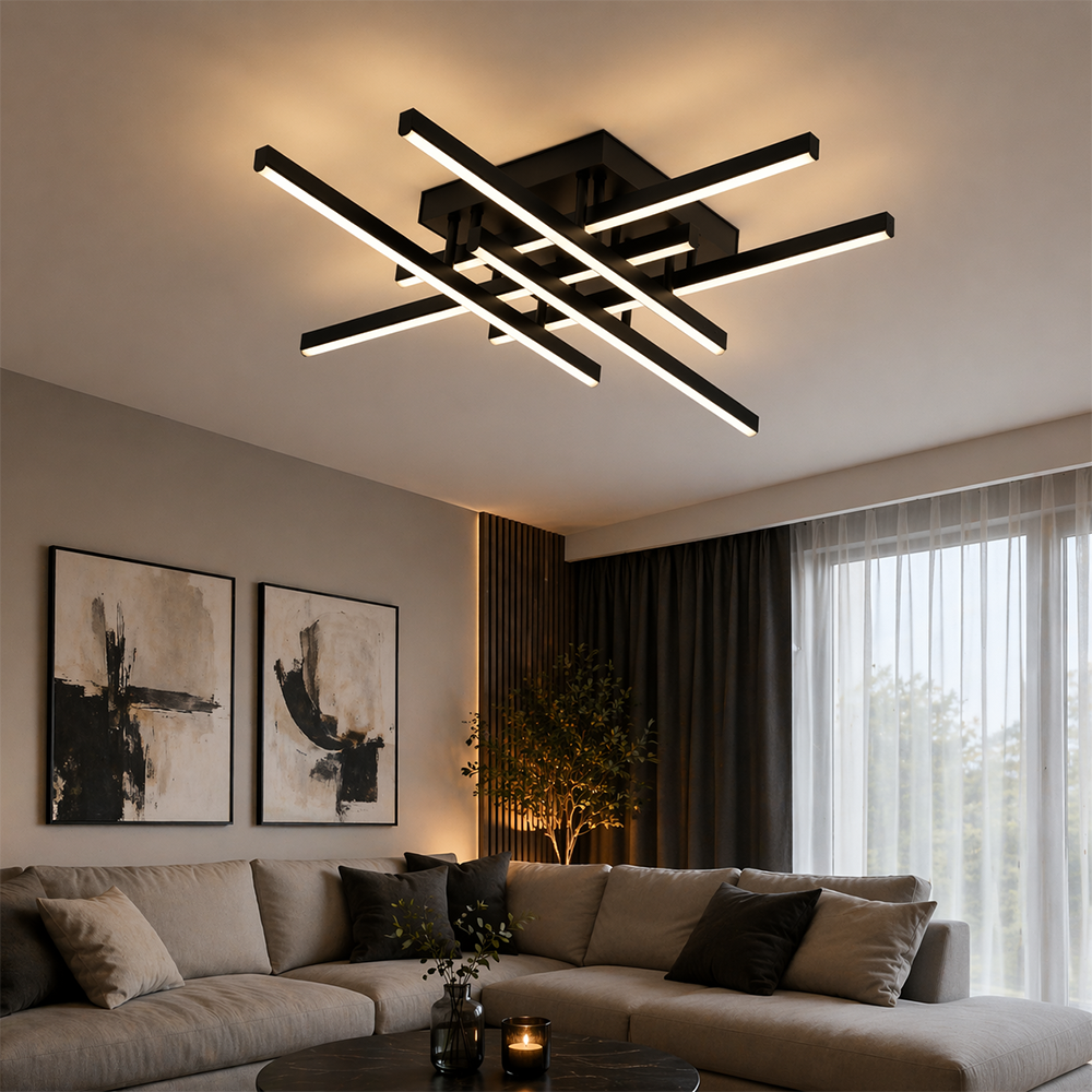 Żyrandol LED z pilotem LINEX, 81W, 6 elementów, liniowy, światło zimne/ciepłe/neutralne, możliwość przyciemniania, czarne Żyrandole LED z pilotem Domyślny tytuł Alessandro Design