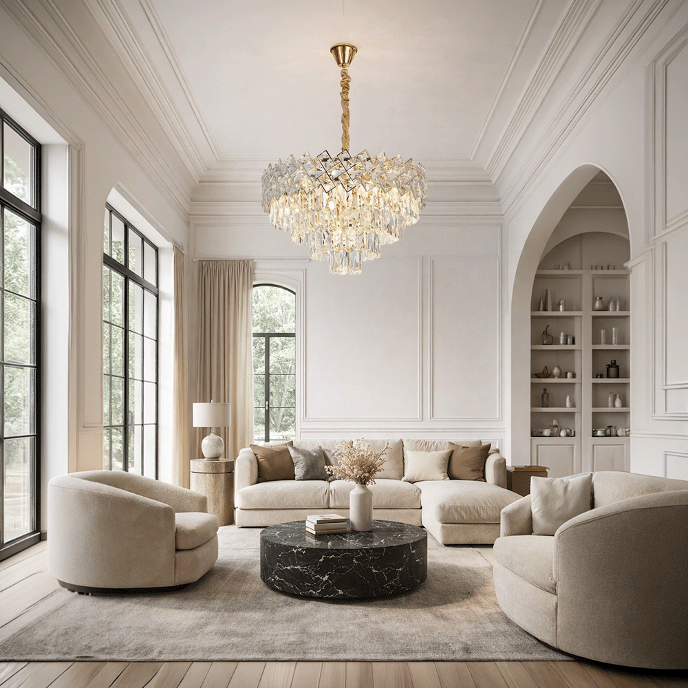 Żyrandol kryształowy WINDSOR Elegance 8x E14, średnica 39cm, błyszczące złoto, regulowana wysokość, metalowe i kryształowe żyrandole kryształowe Domyślny tytuł Alessandro Design