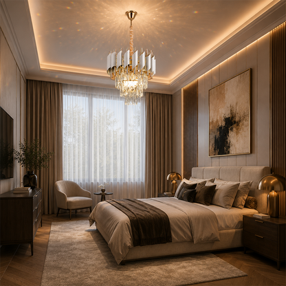 Żyrandol kryształowy VERSAILLES Petito 3xE14, średnica 30cm, błyszczące złoto i biel, regulowana wysokość, metalowe i kryształowe żyrandole kryształowe Domyślny tytuł Alessandro Design