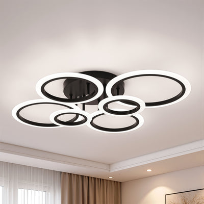 Żyrandol LED z pilotem BETTY 82W, 6 kółek, światło zimne/ciepłe/neutralne, możliwość przyciemniania, czarny