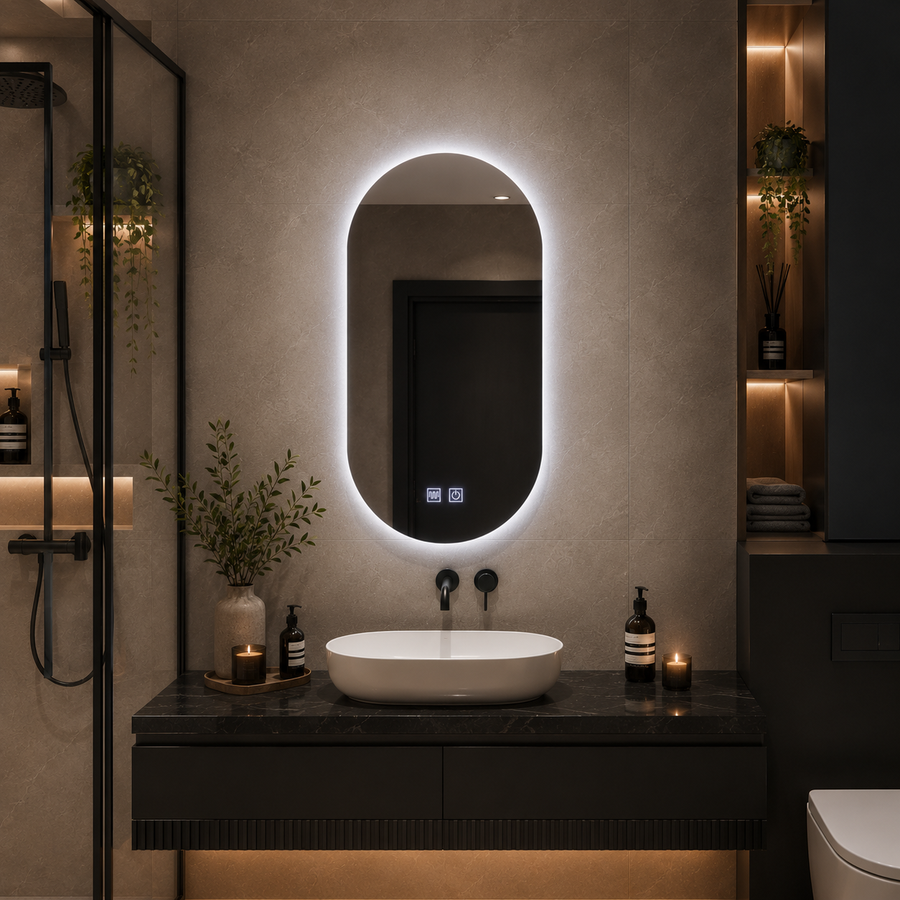 Owalne lusterko LED, 50 x 100 cm, Velara Touch, System Dismantile, Darkable