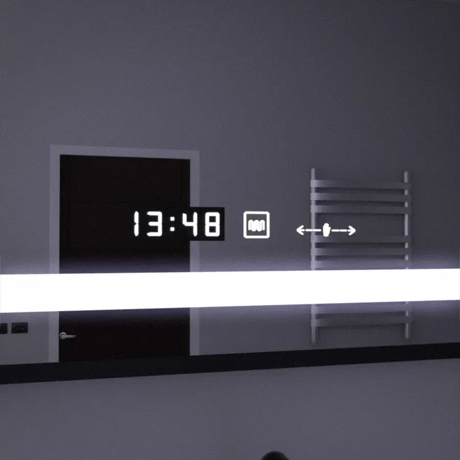 Prostokątne lustro LED, 120x80 cm, czujnik Marcello MotionGlow, system usuwania zamglenia, zegar i termometr, lupa kosmetyczna, ściemniane lustra Marcello Domyślny tytuł Alessandro Design