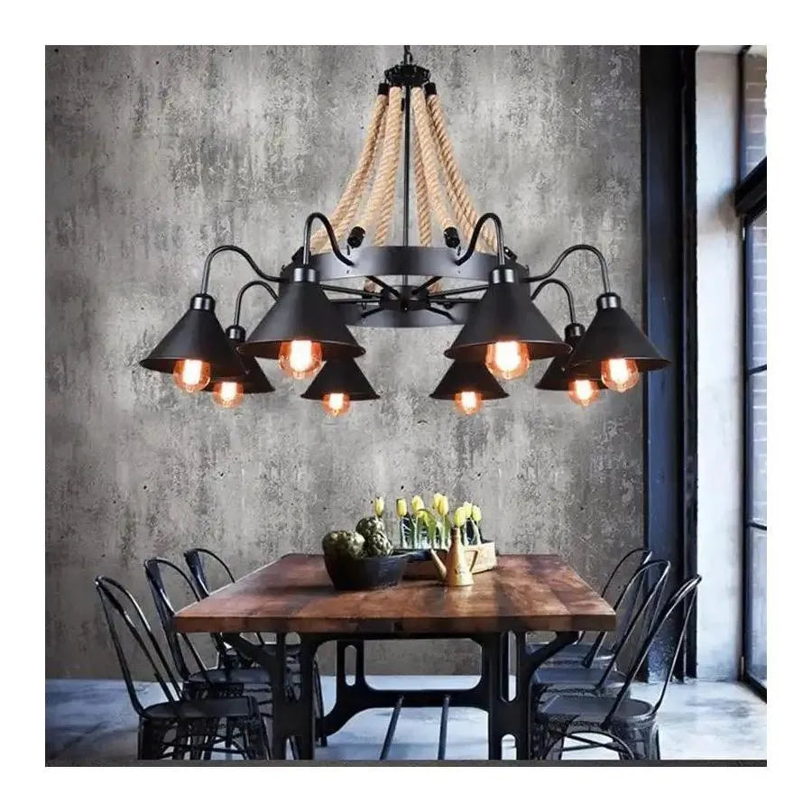 Żyrandol Indiana, 8xE27, metal i lina, brązowe żyrandole w stylu vintage Domyślny tytuł Alessandro Design