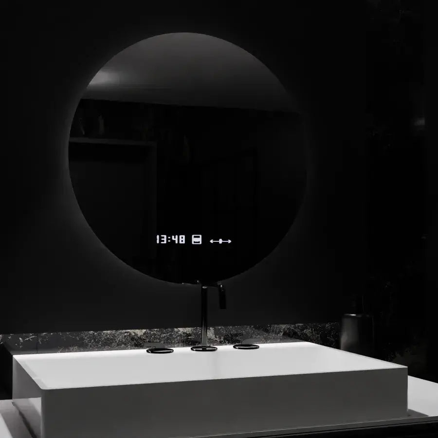 Okrągłe lustro LED, 70 cm, Serenite MotionGlow Marcello, system odmgławiania, zegar i termometr, przyciemniane lustra Marcello Domyślny tytuł Alessandro Design