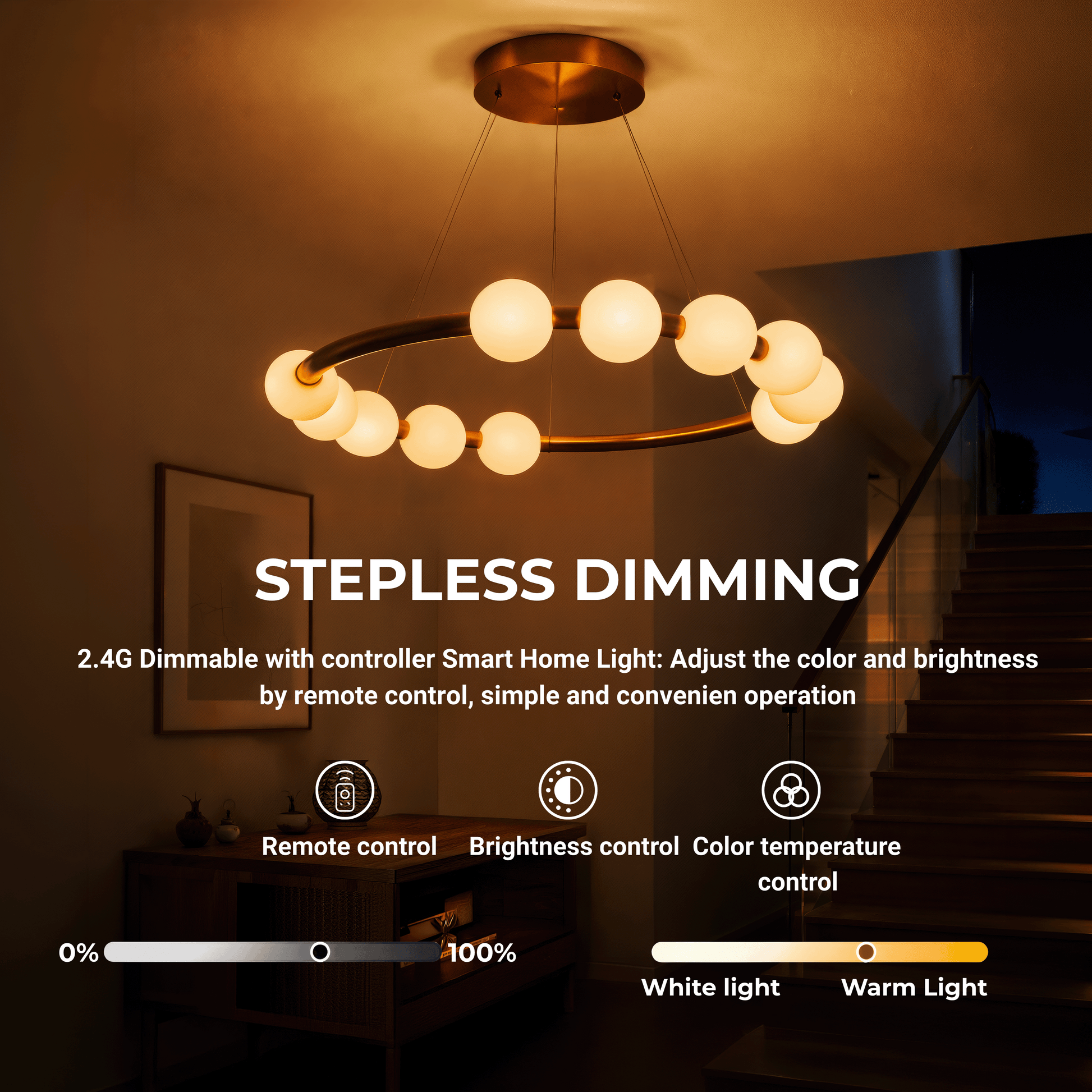 Lampa wisząca LED Akrylowa Nova 57W z pilotem, możliwość przyciemniania, 3000K/4000K/6000K, złote, metalowe i akrylowe żyrandole LED z pilotem Domyślny tytuł Alessandro Design