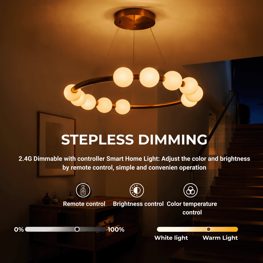 Lampa wisząca LED Akrylowa Nova 57W z pilotem, możliwość przyciemniania, 3000K/4000K/6000K, złote, metalowe i akrylowe żyrandole LED z pilotem Domyślny tytuł Alessandro Design
