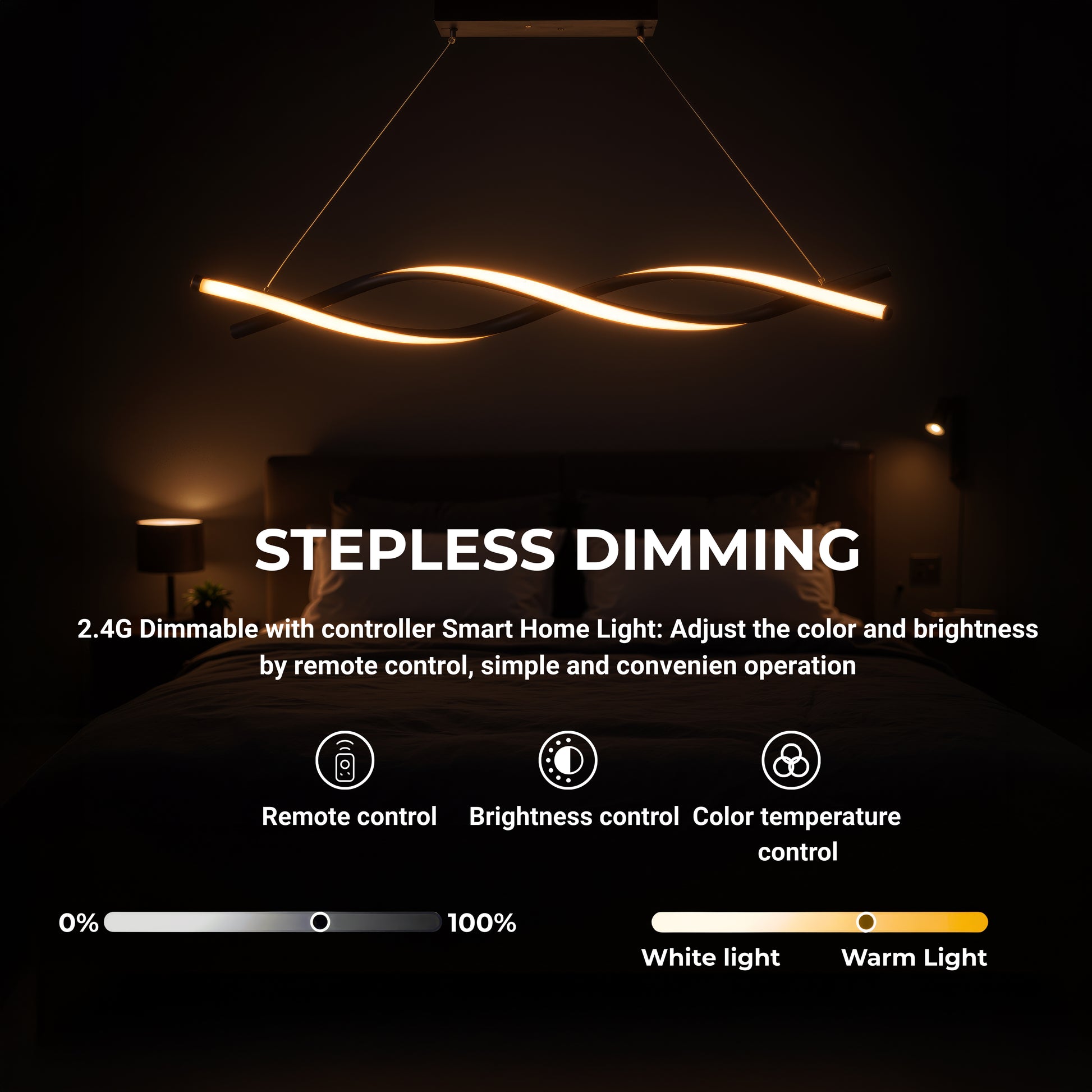 Zawieszany żyrandol LED z pilotem, FLUX, 27W, 116cm, światło zimne/ciepłe/neutralne 3000K/4000K/6000K, możliwość przyciemniania, czarny, regulowana wysokość, metalowe i silikonowe nowoczesne żyrandole Domyślny tytuł Alessandro Design