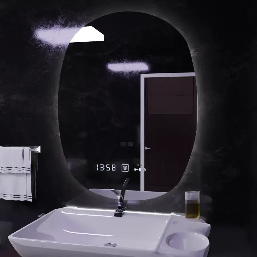 Owalne lustro LED, 60x80 cm, czujnik Ranya Marcello MotionGlow, system odmgławiania, zegar i termometr, lustra Dimabila Marcello Domyślny tytuł Alessandro Design