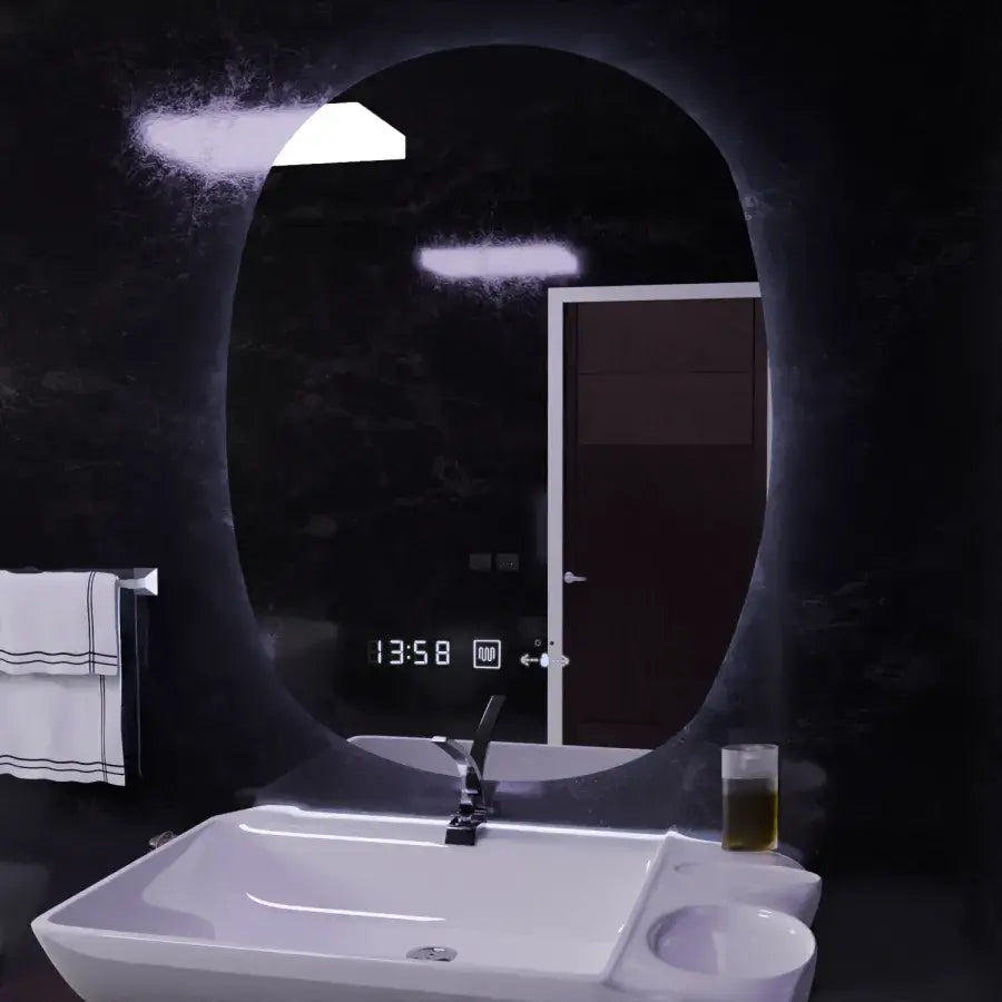 Owalne lustro LED, 60x80 cm, czujnik Ranya Marcello MotionGlow, system odmgławiania, zegar i termometr, lustra Dimabila Marcello Domyślny tytuł Alessandro Design