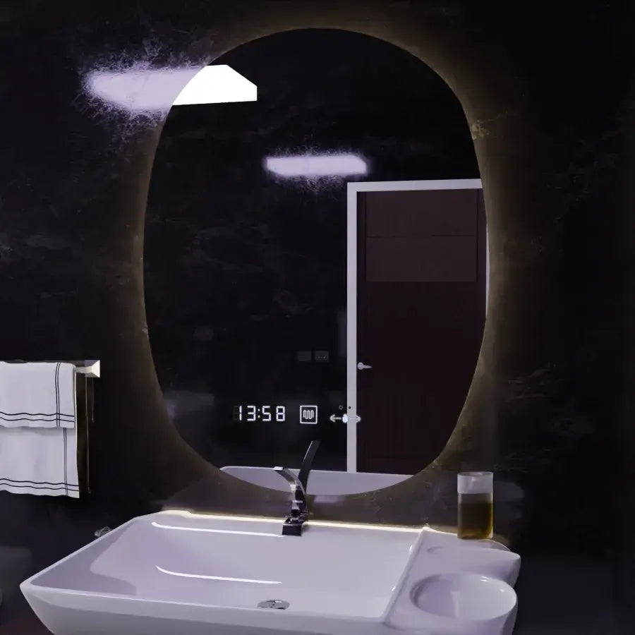 Owalne lustro LED, 60x80 cm, czujnik Ranya Marcello MotionGlow, system odmgławiania, zegar i termometr, lustra Dimabila Marcello Domyślny tytuł Alessandro Design