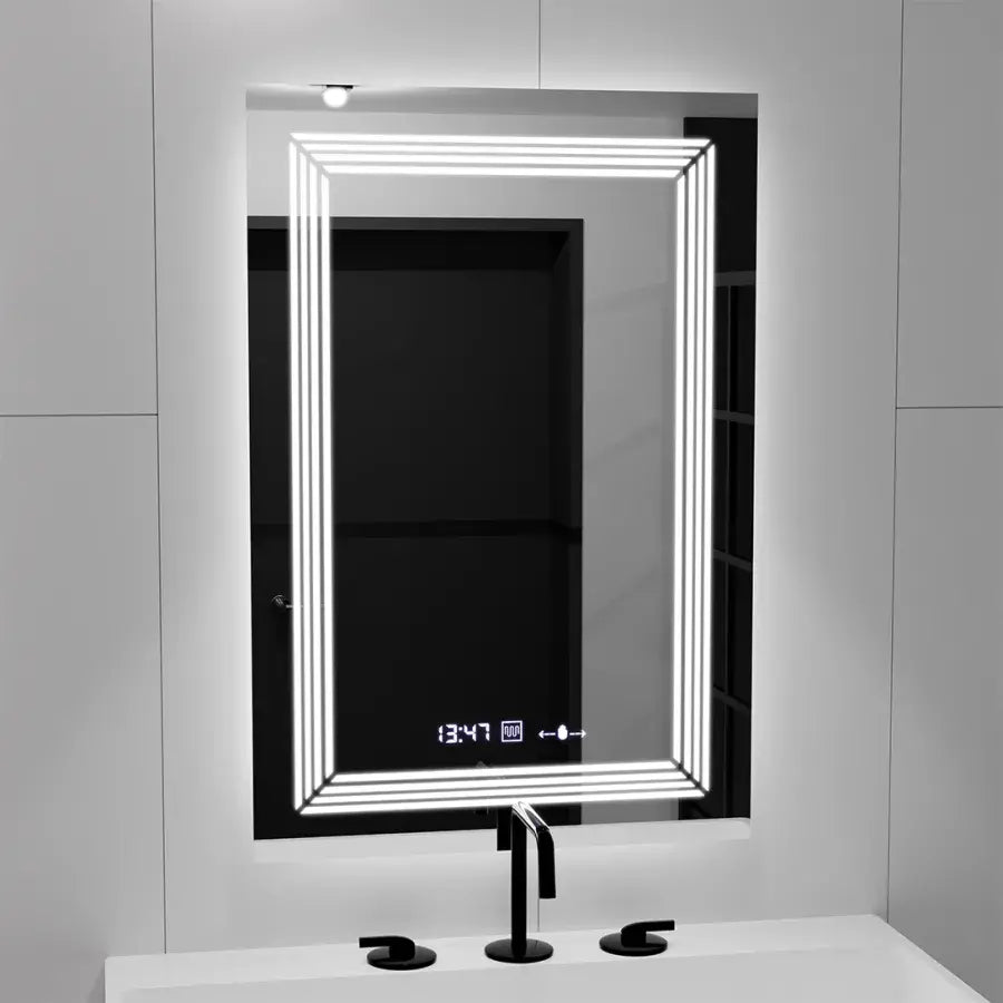 Prostokątne lustro LED, 60x80cm, czujnik światła Venezia Marcello, system przeciwmgielny, zegar i termometr, możliwość przyciemniania, ciepłe, neutralne, zimne światło 3000K/4000K/6000K Marcello Mirrors Domyślny tytuł Alessandro Design