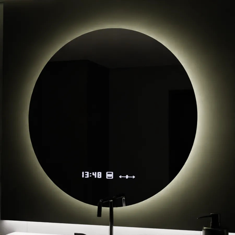 Okrągłe lustro LED, 80 cm, Serenite MotionGlow Marcello, system przeciwmgielny, zegar i termometr, przyciemniane lustra Marcello Domyślny tytuł Alessandro Design