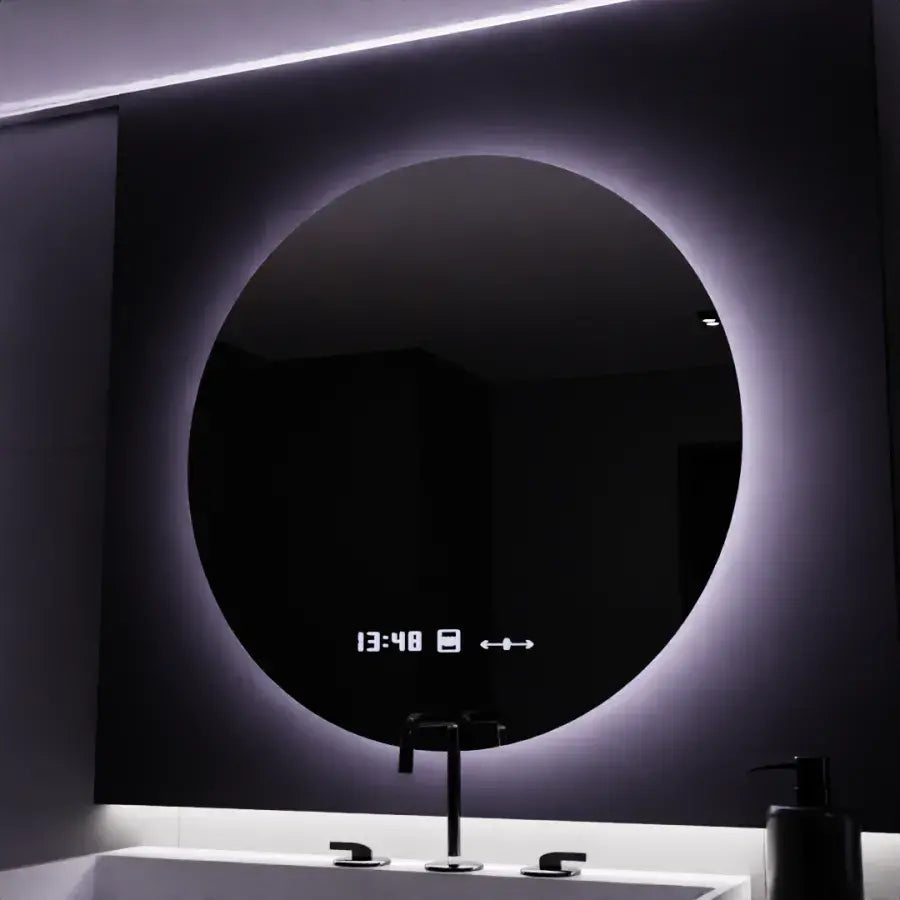 Okrągłe lustro LED, 70 cm, Serenite MotionGlow Marcello, system odmgławiania, zegar i termometr, przyciemniane lustra Marcello Domyślny tytuł Alessandro Design