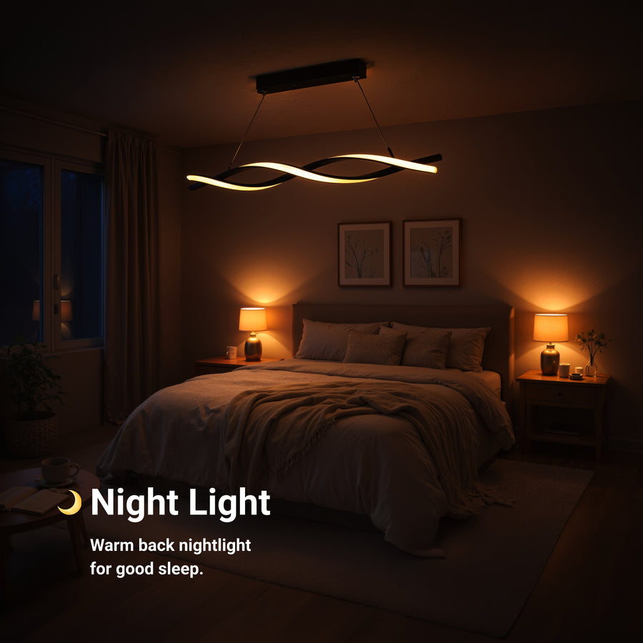Zawieszany żyrandol LED z pilotem, FLUX, 27W, 116cm, światło zimne/ciepłe/neutralne 3000K/4000K/6000K, możliwość przyciemniania, czarny, regulowana wysokość, metalowe i silikonowe nowoczesne żyrandole Domyślny tytuł Alessandro Design