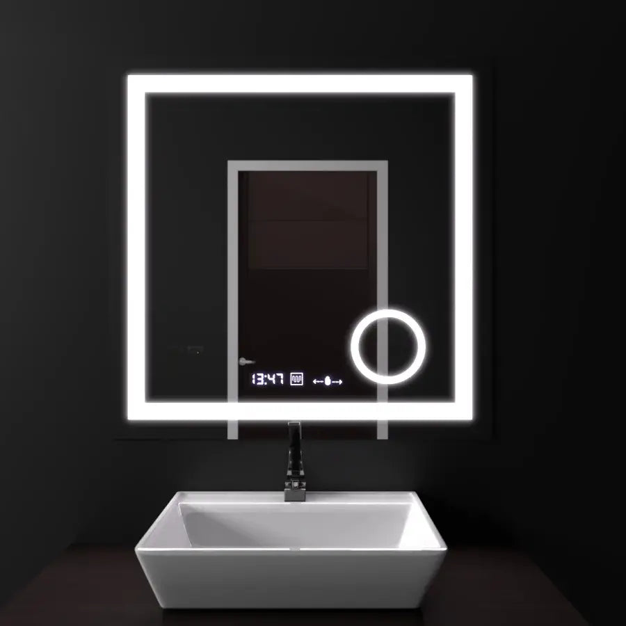 Prostokątne lustro LED, 60x60 cm, Souverain MotionGlow Marcello, system usuwania zamglenia, zegar i termometr, lupa kosmetyczna, przyciemniane lustra Marcello Domyślny tytuł Alessandro Design