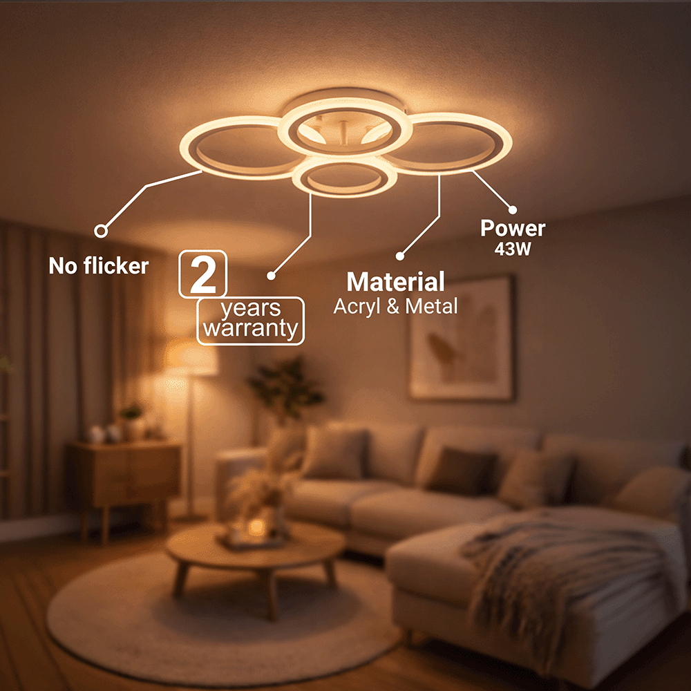 Żyrandol LED z pilotem BETTY 43W, 4 koła, światło zimne/ciepłe/neutralne, możliwość przyciemniania, biały Żyrandol LED z pilotem Domyślny tytuł Alessandro Design