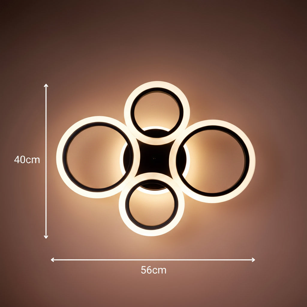 Żyrandol LED z pilotem BETTY 41W, 4 koła, światło zimne/ciepłe/neutralne/RGB, możliwość przyciemniania, czarne Żyrandole LED z pilotem Domyślny tytuł Alessandro Design