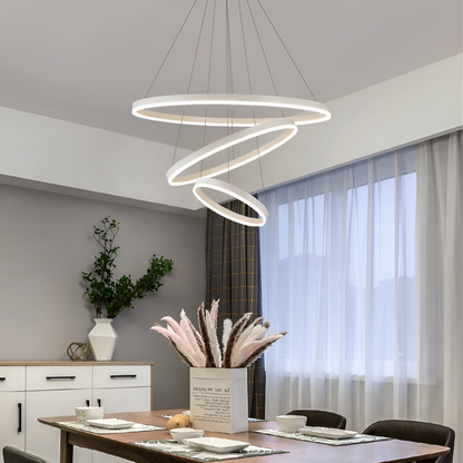 Zawieszany żyrandol LED z pilotem SERENA 85W, 60cm, 3 koła, światło zimne/ciepłe/neutralne, możliwość przyciemniania, biały, żyrandol LED z regulacją wysokości z pilotem Domyślny tytuł Alessandro Design