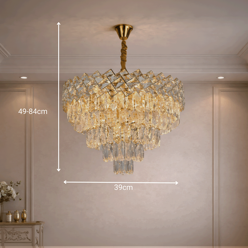 Żyrandol kryształowy WINDSOR Elegance 8x E14, średnica 39cm, błyszczące złoto, regulowana wysokość, metalowe i kryształowe żyrandole kryształowe Domyślny tytuł Alessandro Design